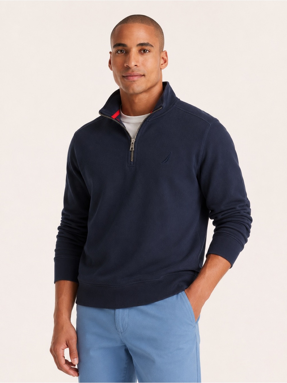 Nautica Navy Quarter Zip Pullover Sweatshirt XL Cotton Blend Mock Neck‎
